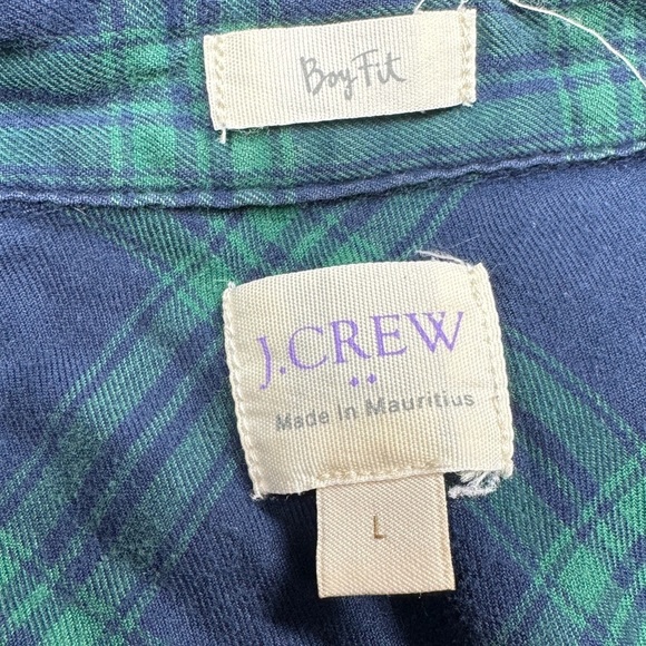 J.Crew Factory Women’s Lightweight Flannel Boy Fit Green Blue Plaid Button Top L - Picture 12 of 13
